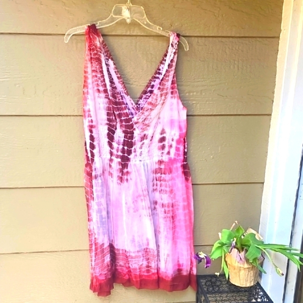 Sele Pink Sheer Chiffon Tie Dye Mini Dress 2x